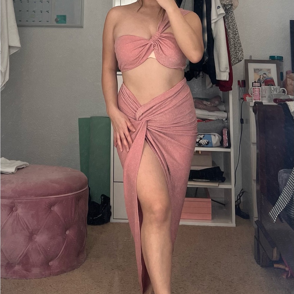 2 piece pink skirt swim cover up